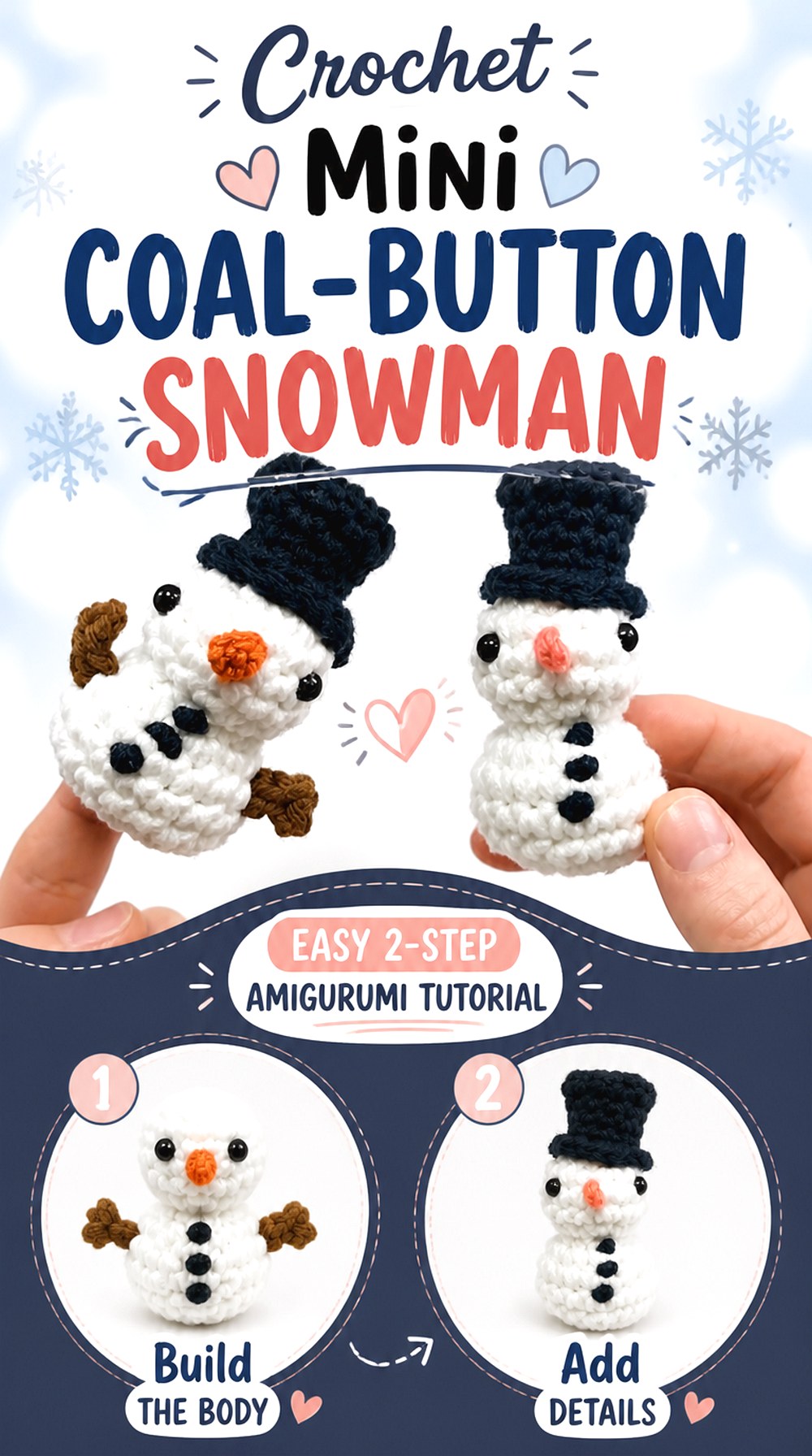 Crochet Mini Coal Button Snowman