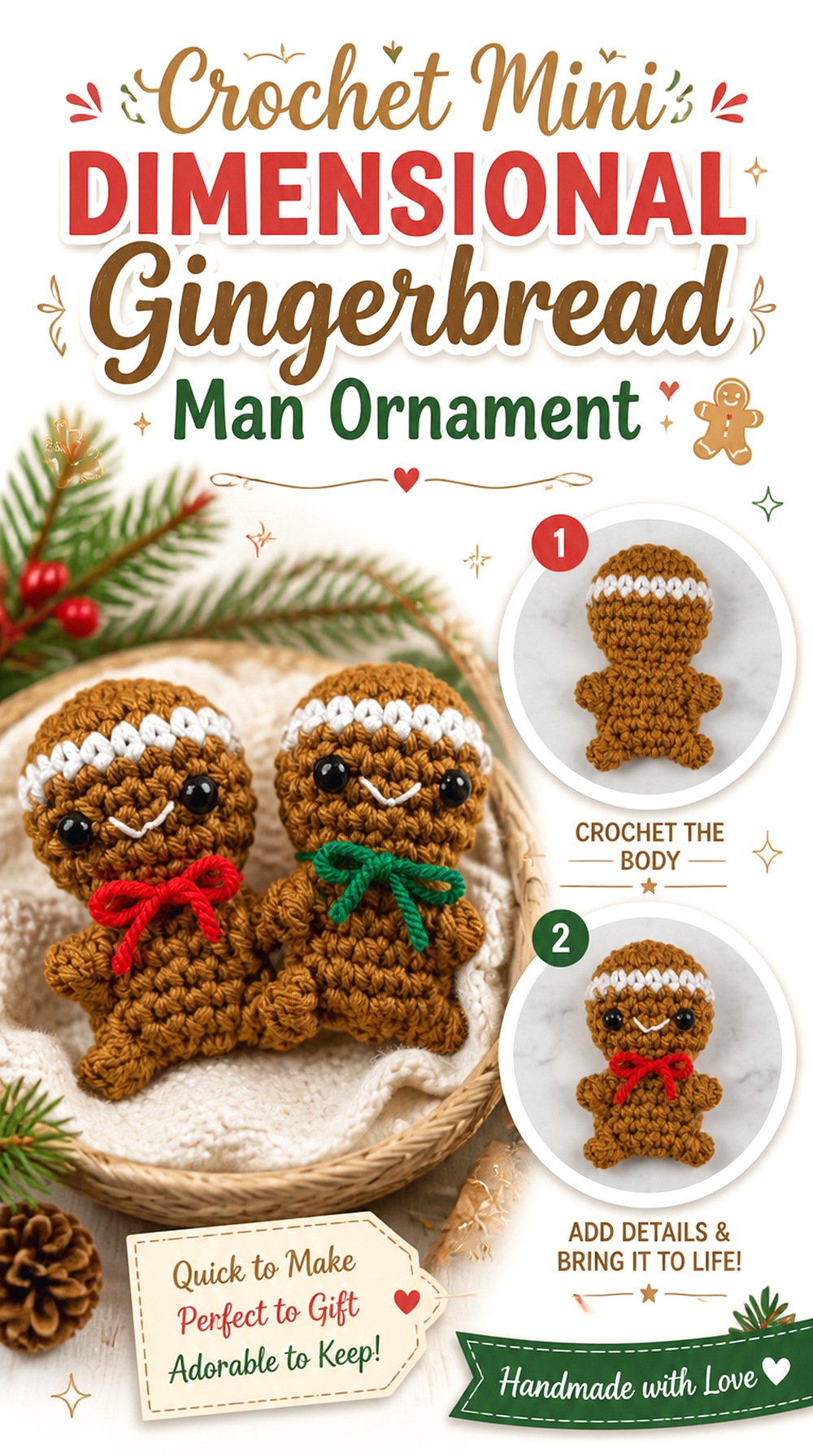 Crochet Mini Dimensional Gingerbread Man Ornament