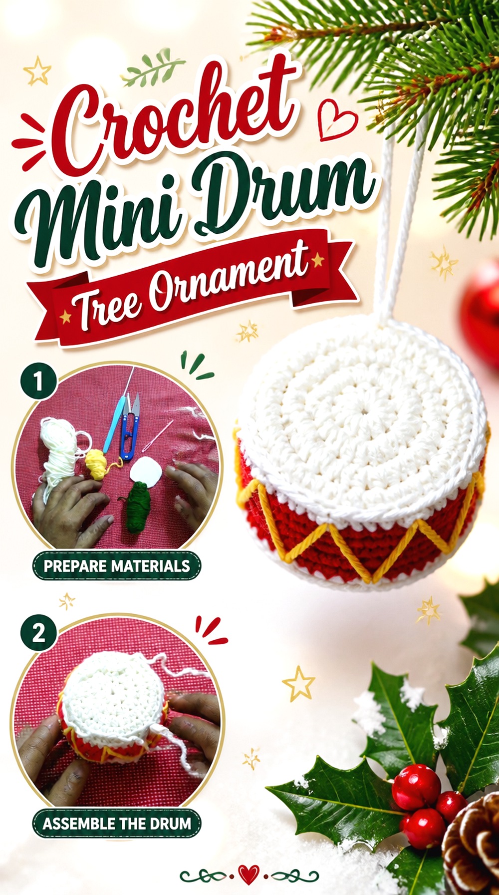 Crochet Mini Drum Tree Ornament
