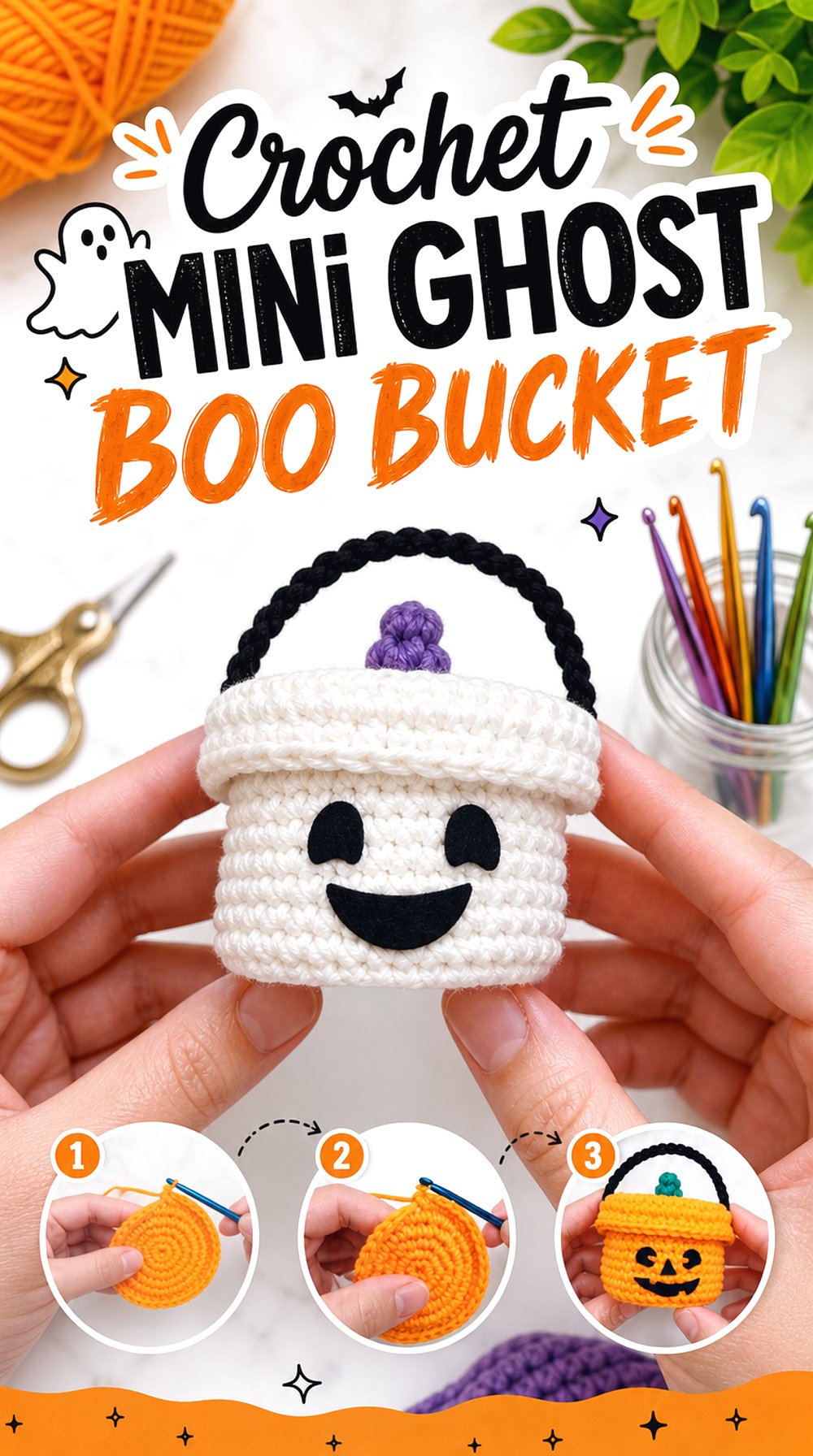 Crochet Mini Ghost Boo Bucket