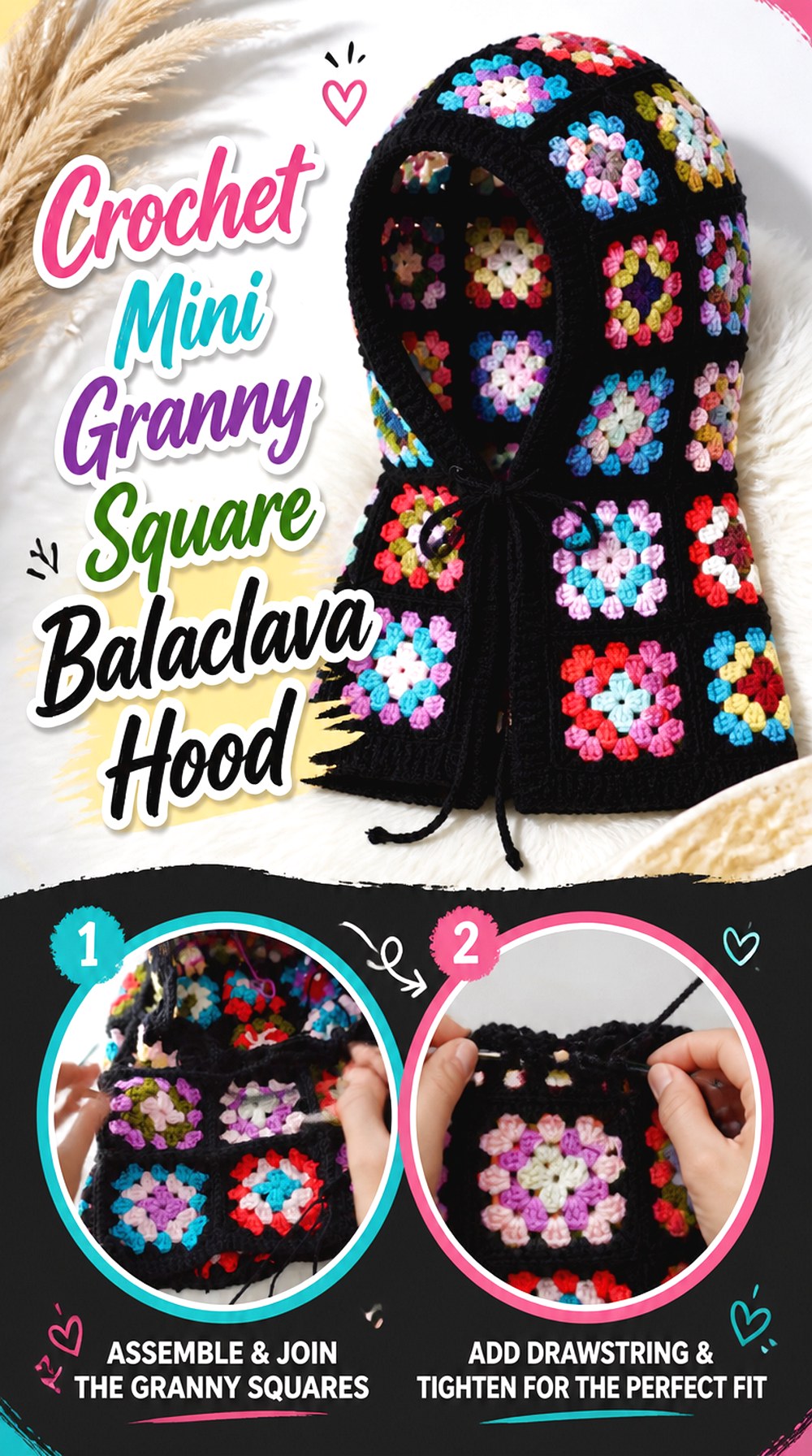 Crochet Mini Granny Square Balaclava Hood