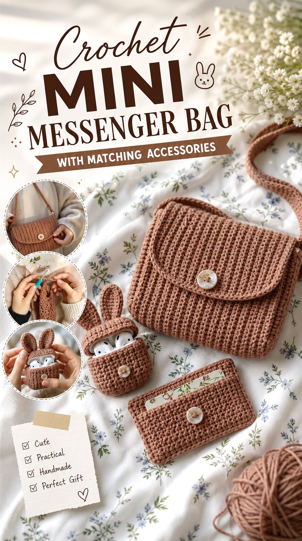 Crochet Mini Messenger Bag with Matching Accessories