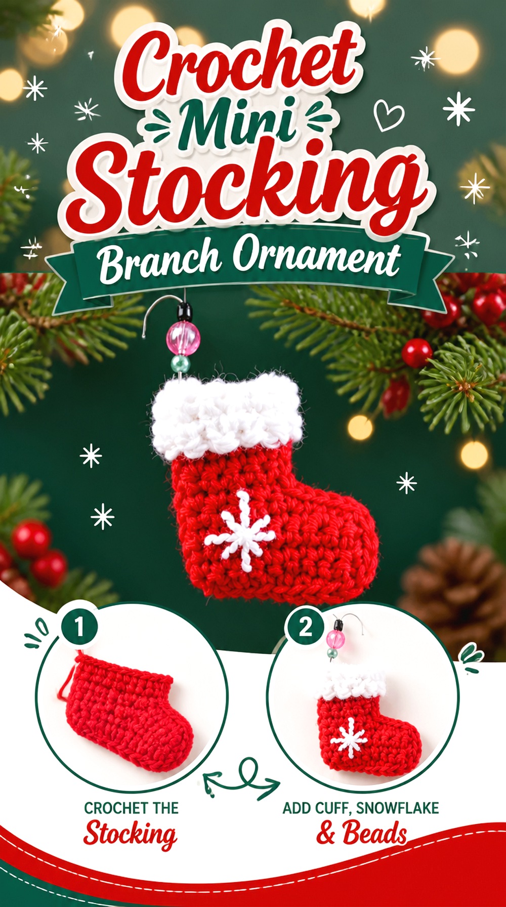 Crochet Mini Stocking Branch Ornament