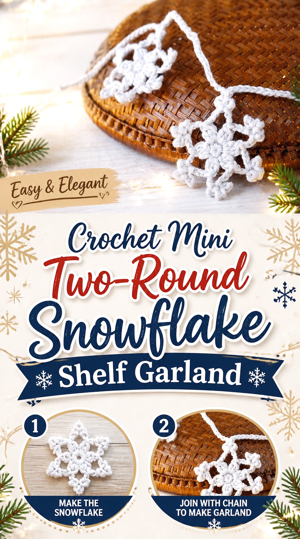 Crochet Mini Two Round Snowflake Shelf Garland