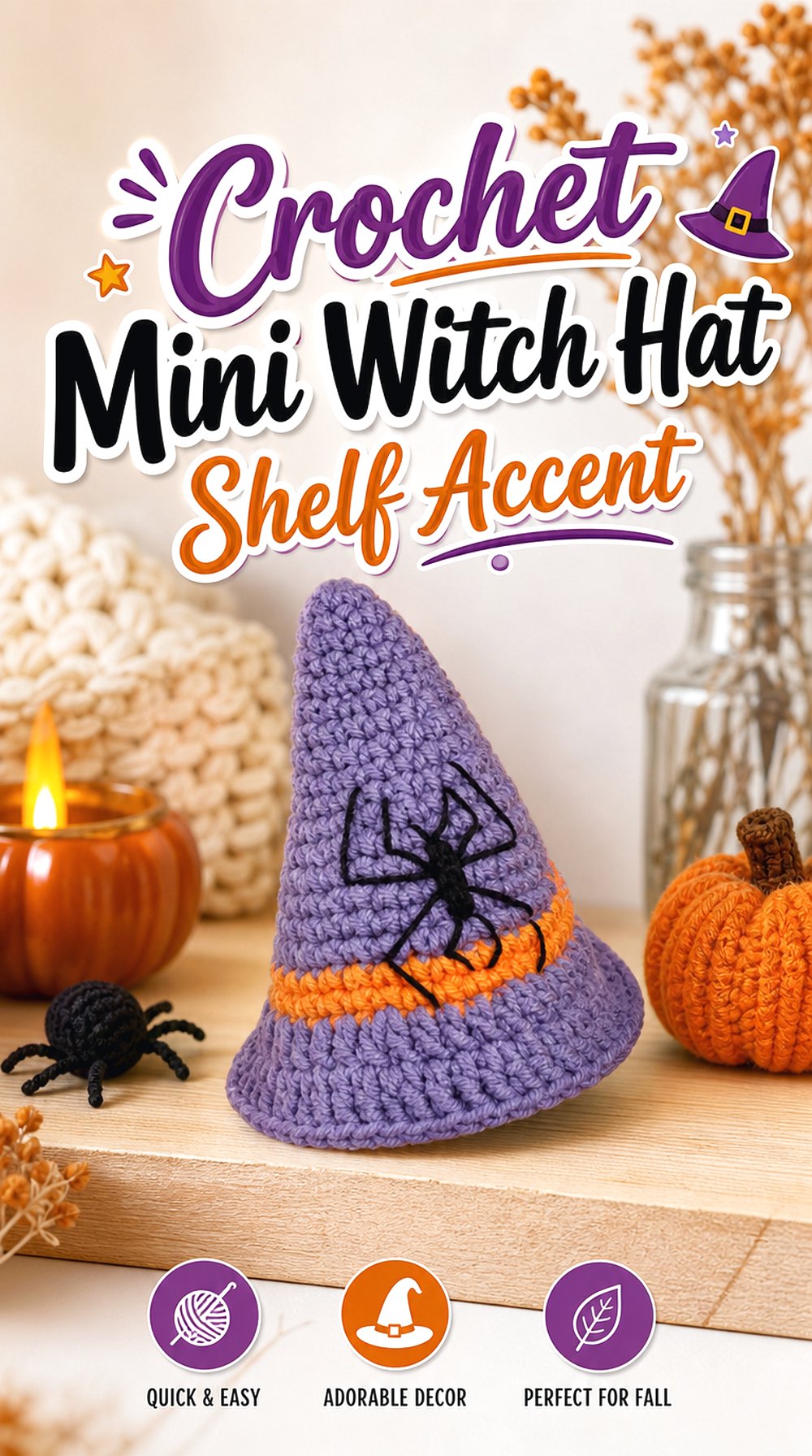 Crochet Mini Witch Hat Shelf Accent