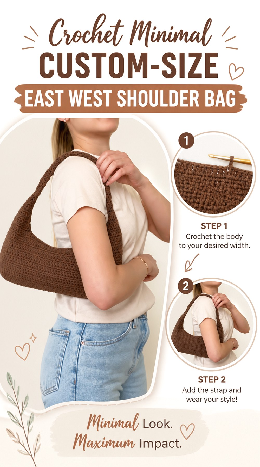 Crochet Minimal Custom Size East West Shoulder Bag