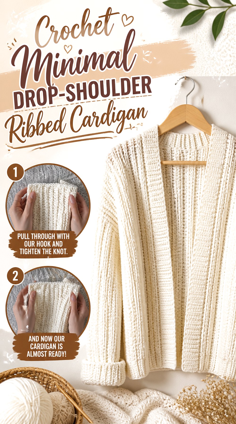 Crochet Minimal Drop Shoulder Ribbed Cardigan