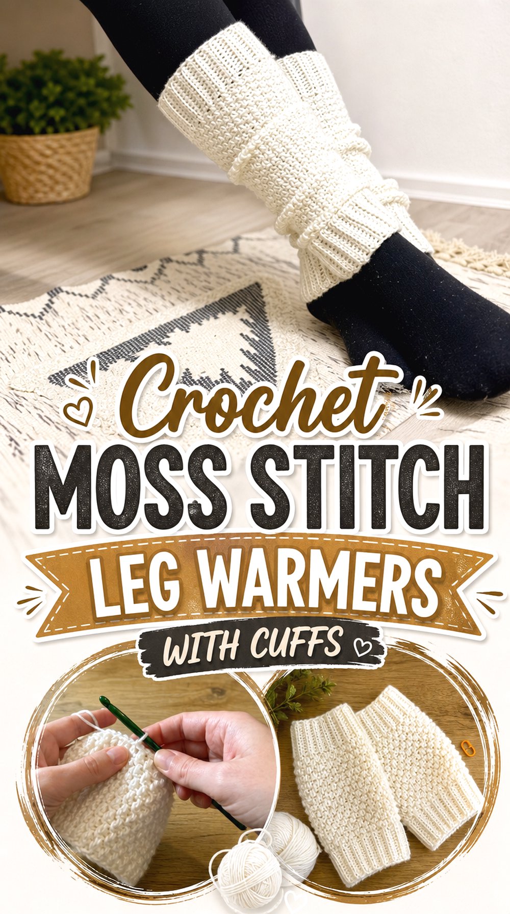 Crochet Moss Stitch Leg Warmers with Cuffs