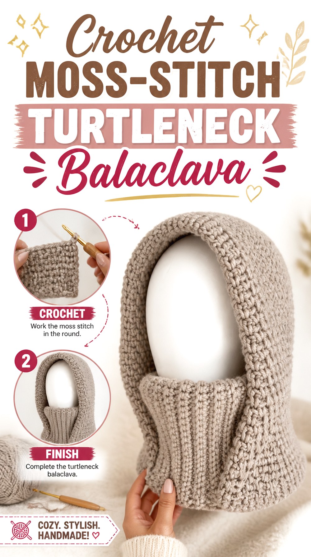 Crochet Moss Stitch Turtleneck Balaclava