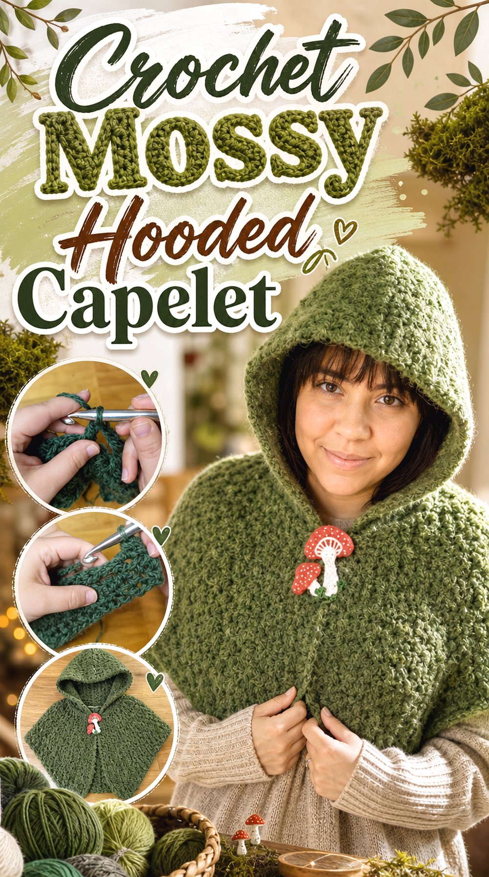 Crochet Mossy Hooded Capelet