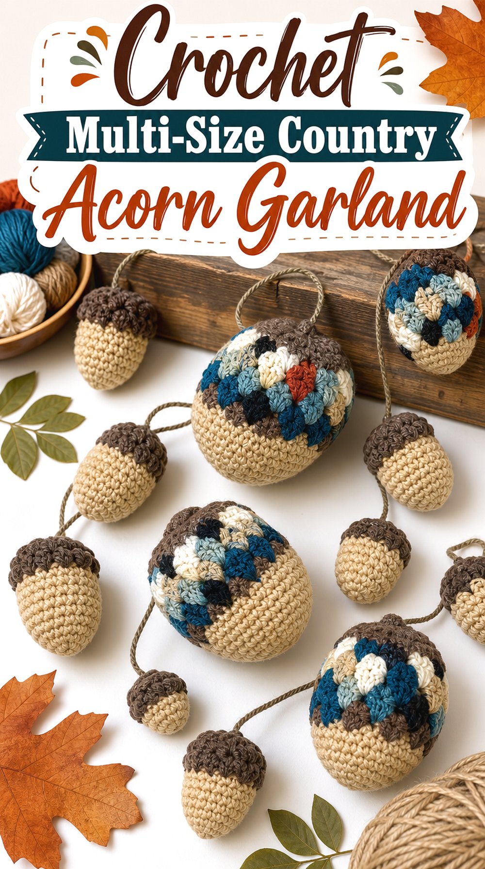 Crochet Multi Size Country Acorn Garland