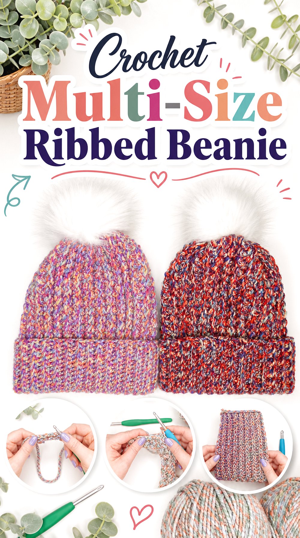 Crochet Multi Size Ribbed Beanie