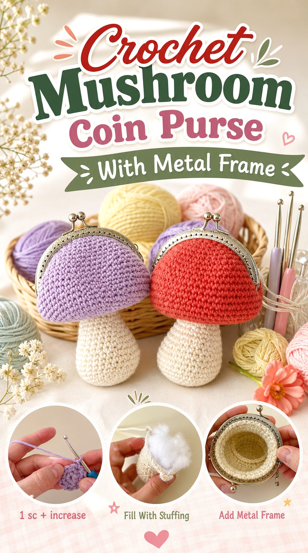 Crochet Mushroom Coin Purse With Metal Frame