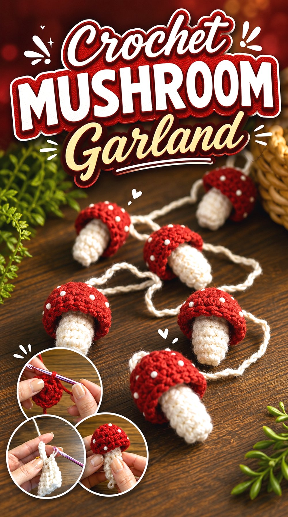 Crochet Mushroom Garland