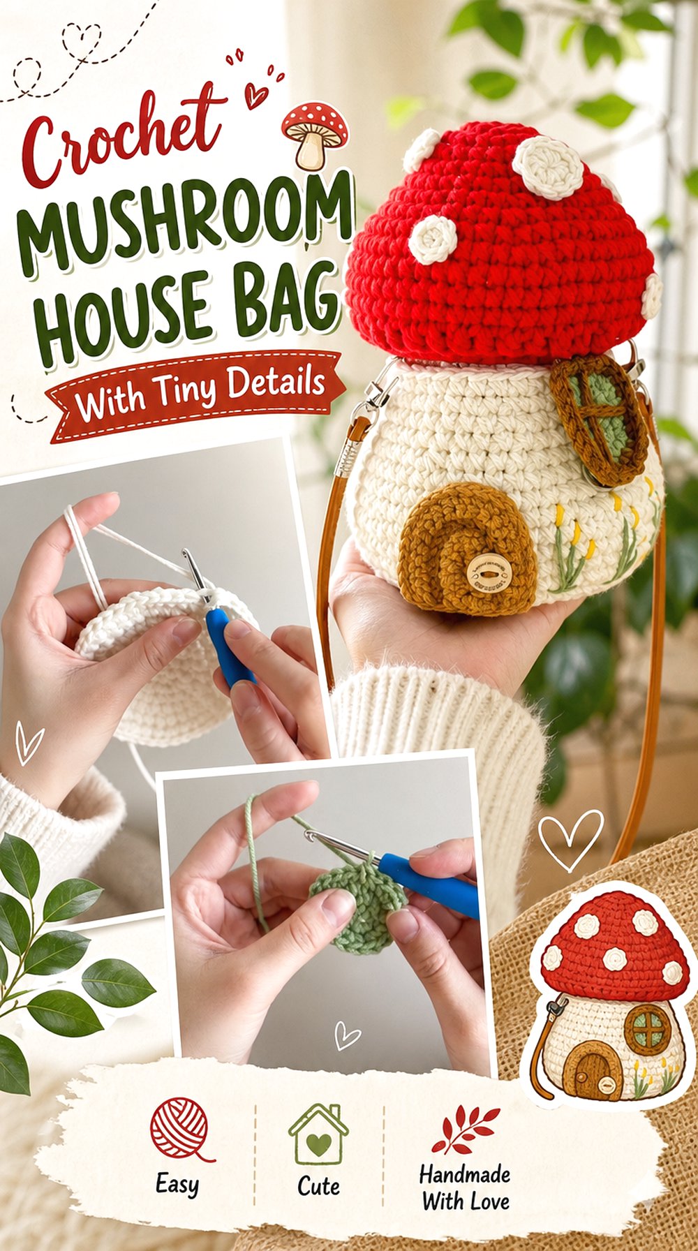 Crochet Mushroom House Bag With Tiny Details
