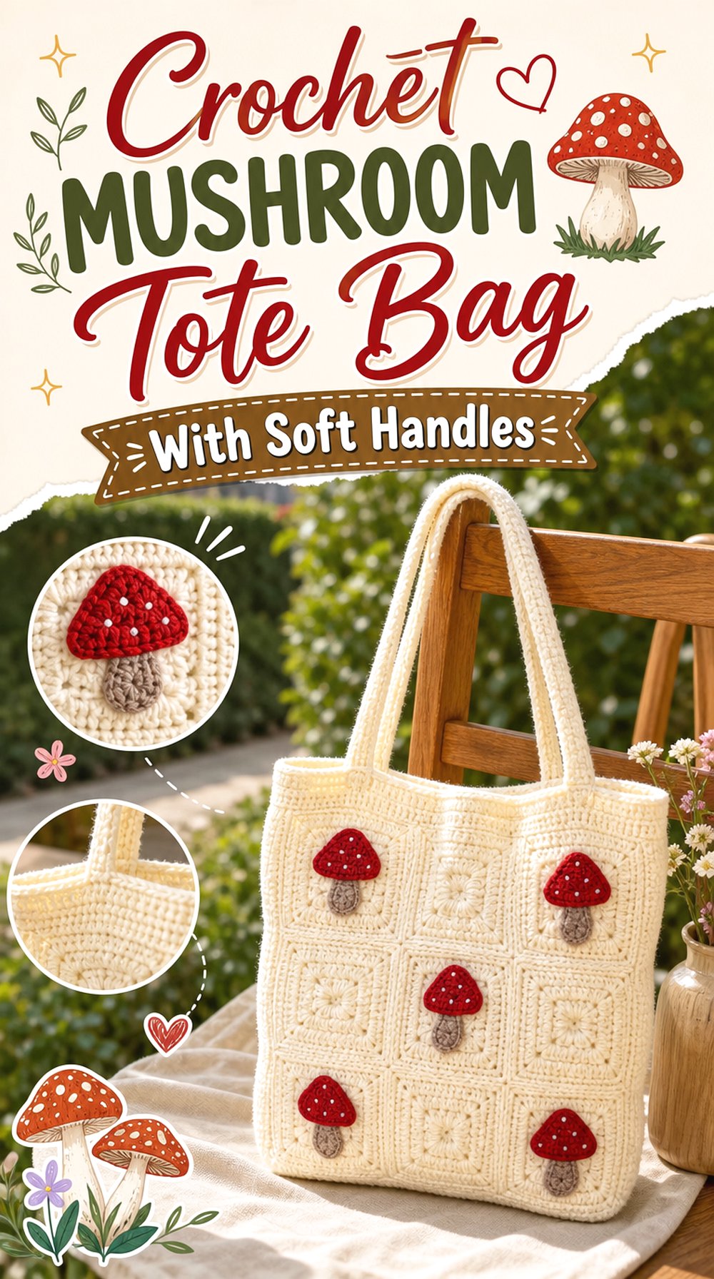 Crochet Mushroom Tote Bag With Soft Handles