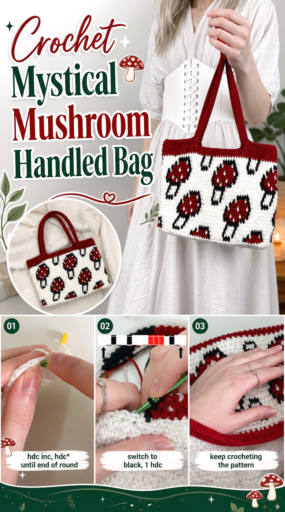 Crochet Mystical Mushroom Handled Bag