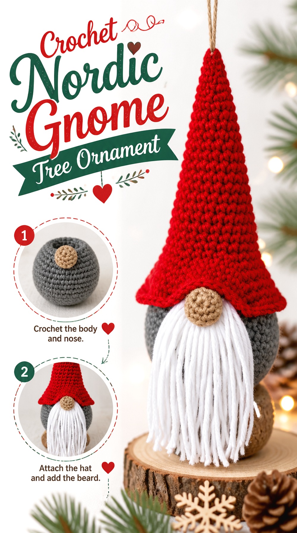 Crochet Nordic Gnome Tree Ornament