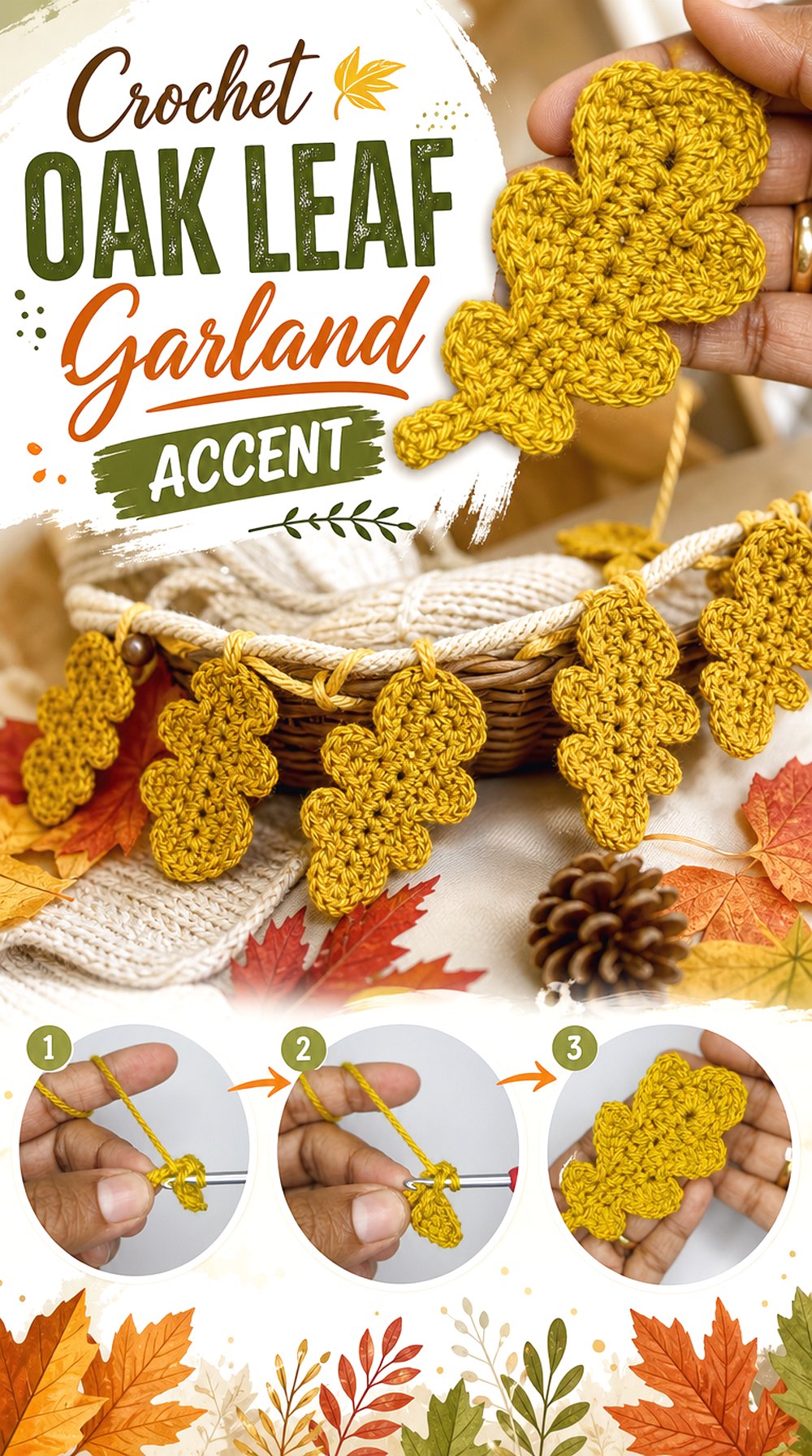 Crochet Oak Leaf Garland Accent