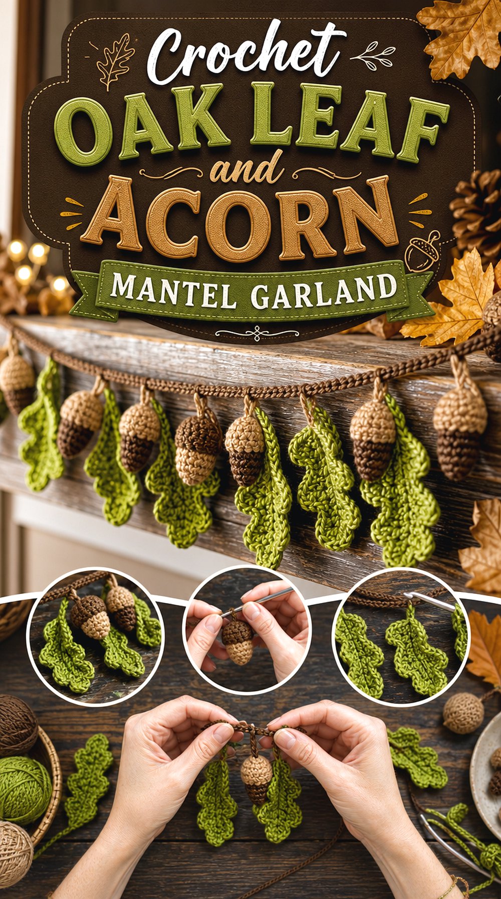 Crochet Oak Leaf and Acorn Mantel Garland