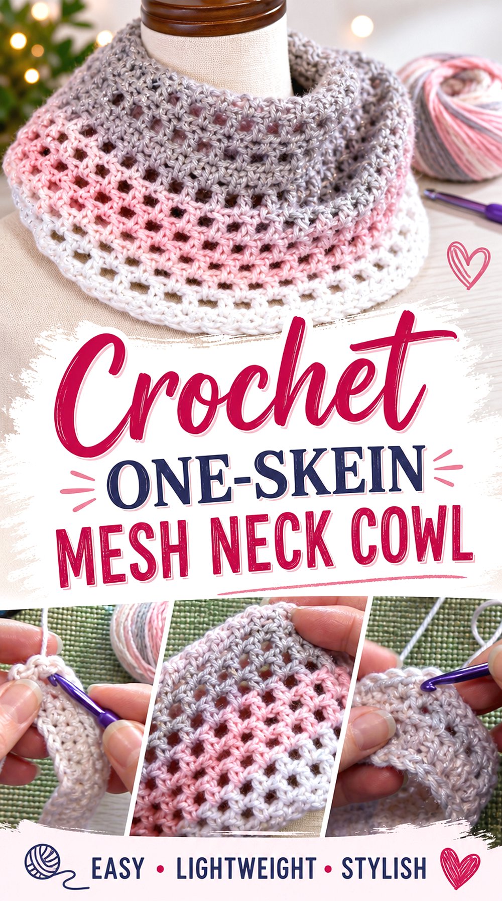 Crochet One Skein Mesh Neck Cowl