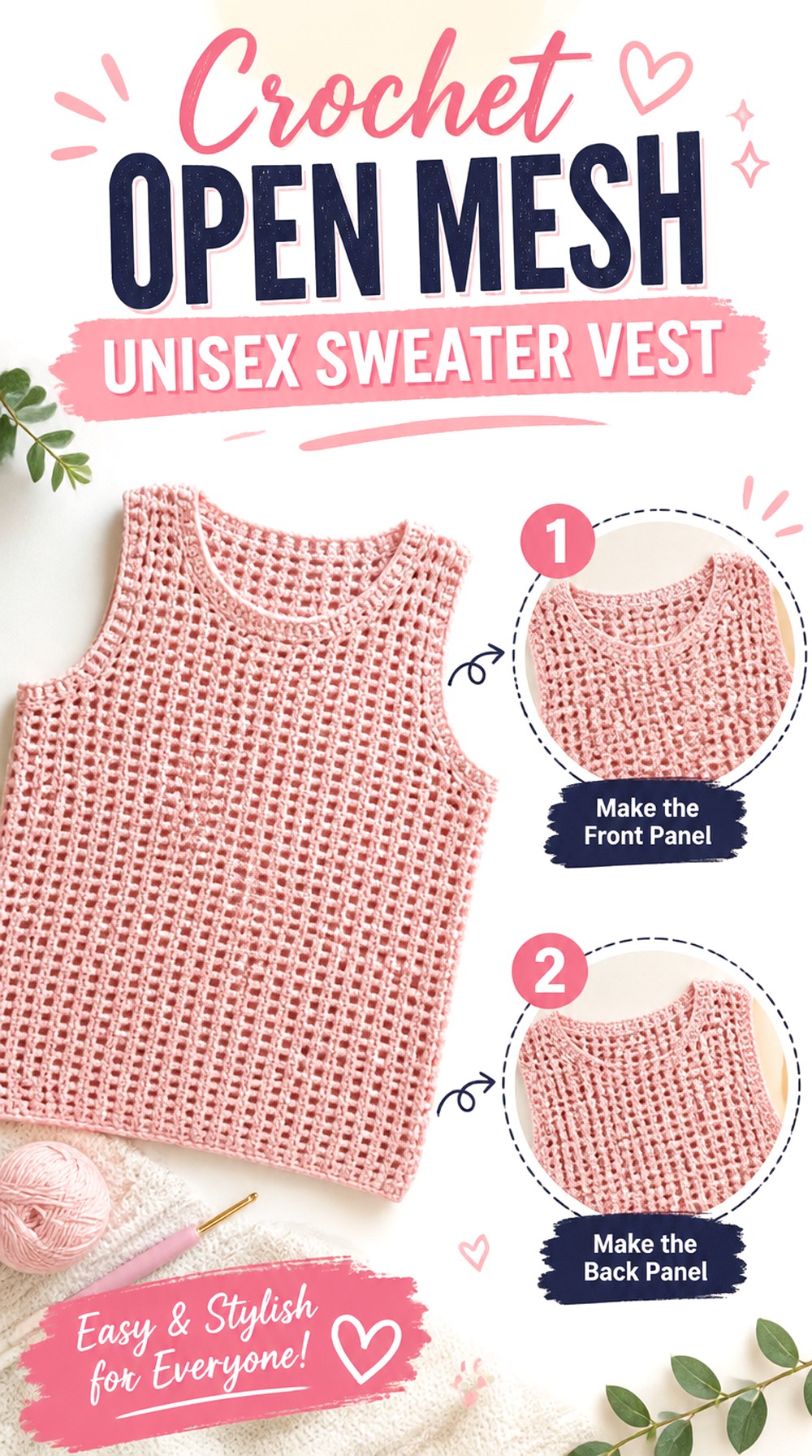 Crochet Open Mesh Unisex Sweater Vest