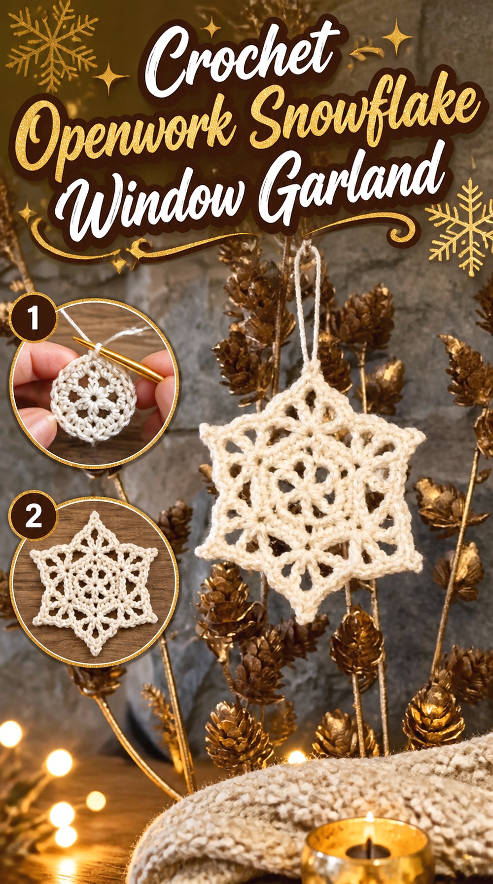 Crochet Openwork Snowflake Window Garland