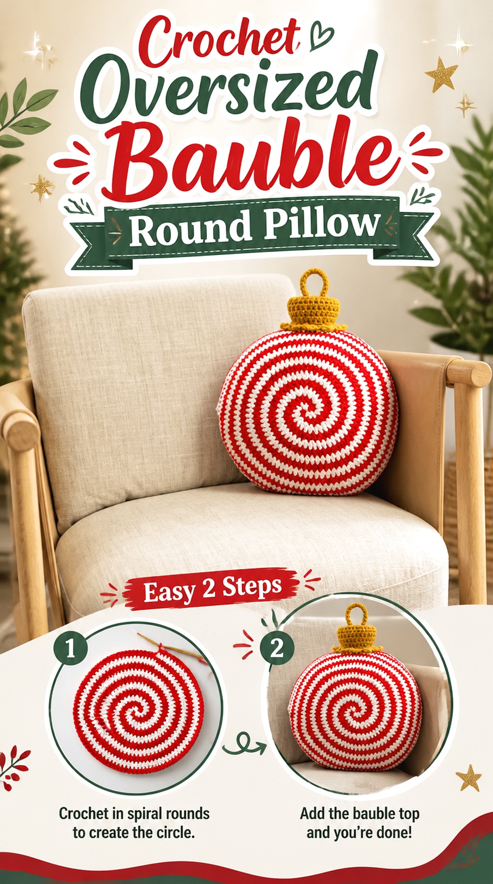 Crochet Oversized Bauble Round Pillow