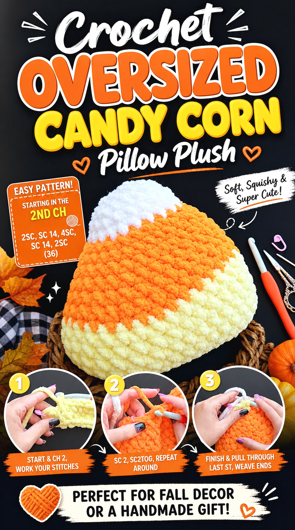 Crochet Oversized Candy Corn Pillow Plush