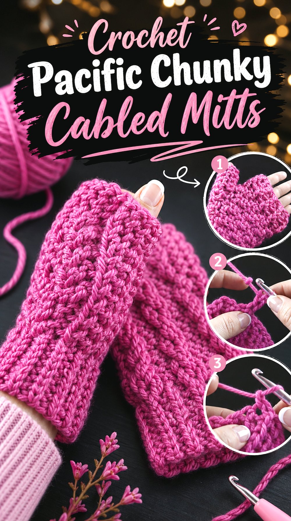 Crochet Pacific Chunky Cabled Mitts