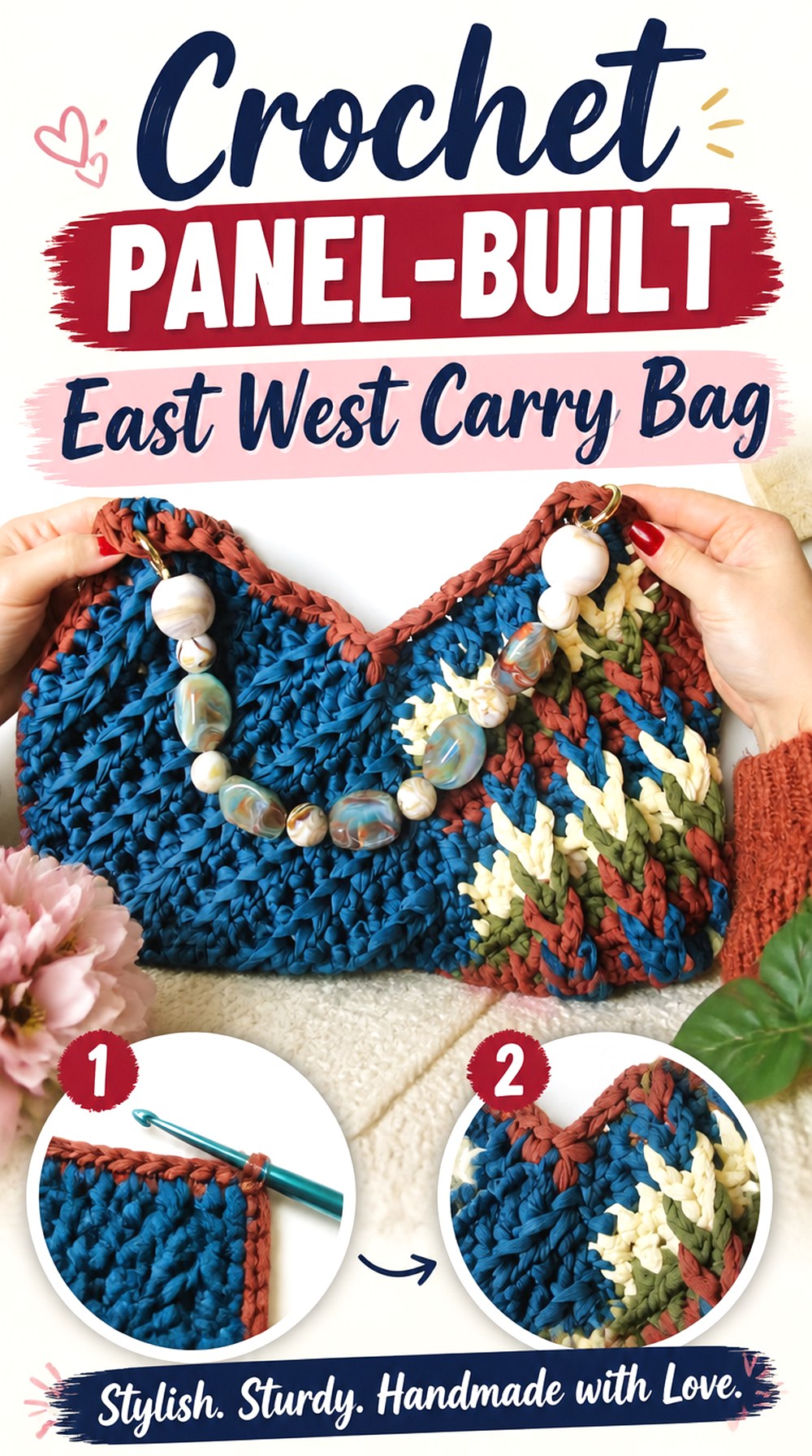 Crochet Panel Built East West Carry Bag