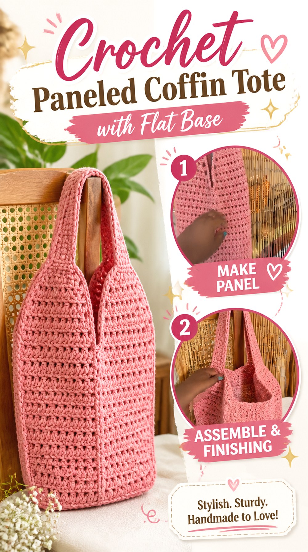 Crochet Paneled Coffin Tote with Flat Base