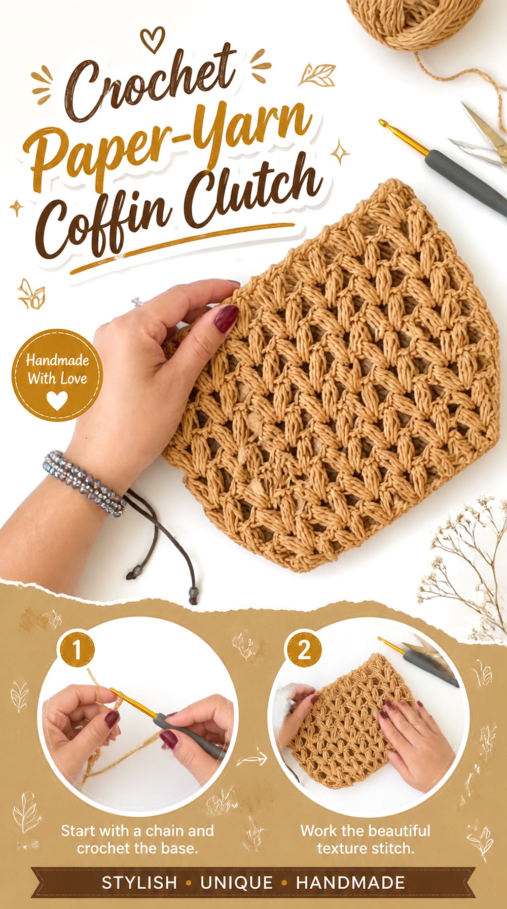 Crochet Paper Yarn Coffin Clutch