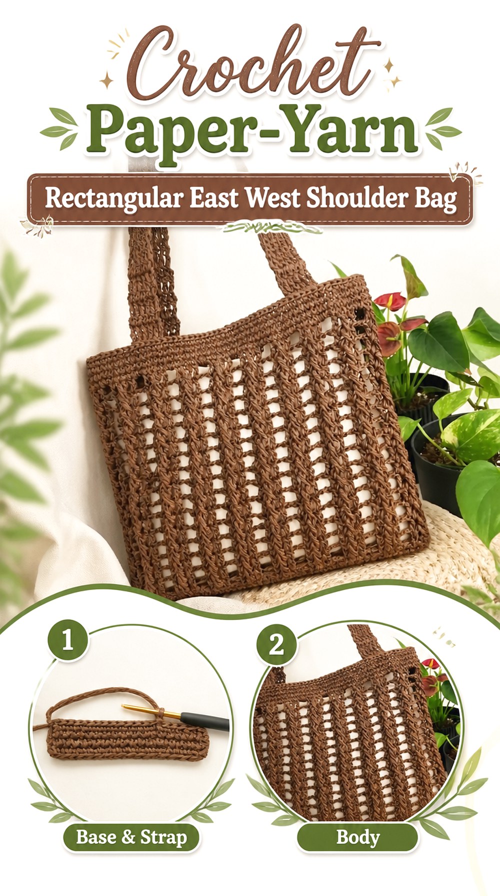 Crochet Paper Yarn Rectangular East West Shoulder Bag