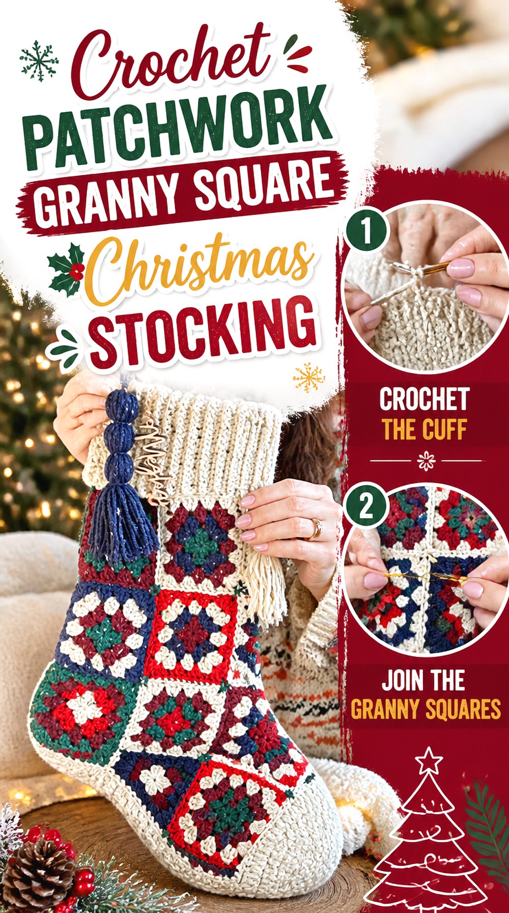 Crochet Patchwork Granny Square Christmas Stocking