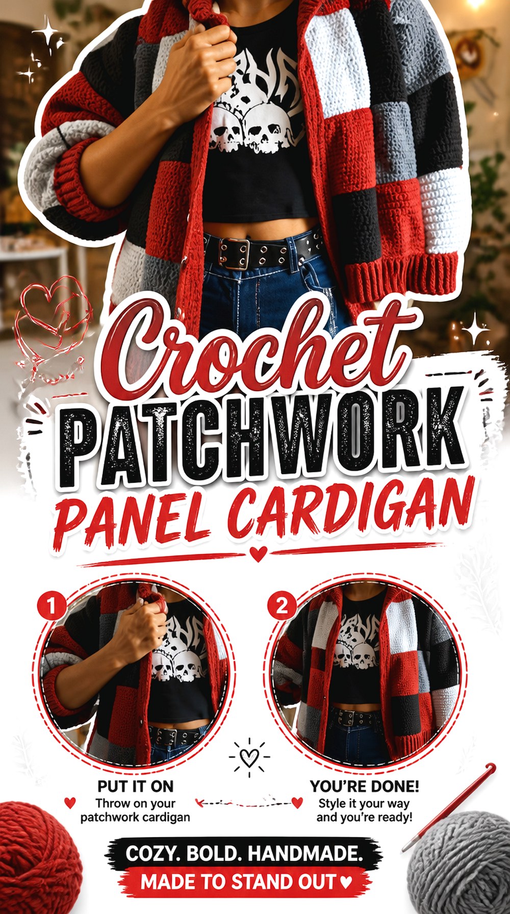 Crochet Patchwork Panel CardiganCrochet Patchwork Panel Cardigan