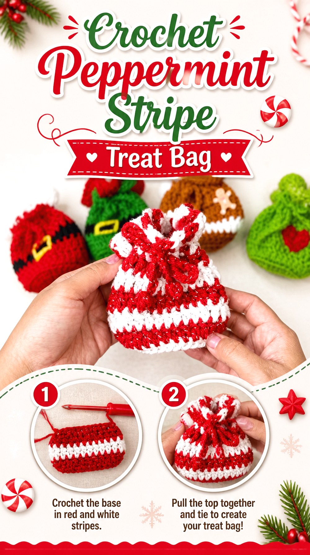 Crochet Peppermint Stripe Treat Bag