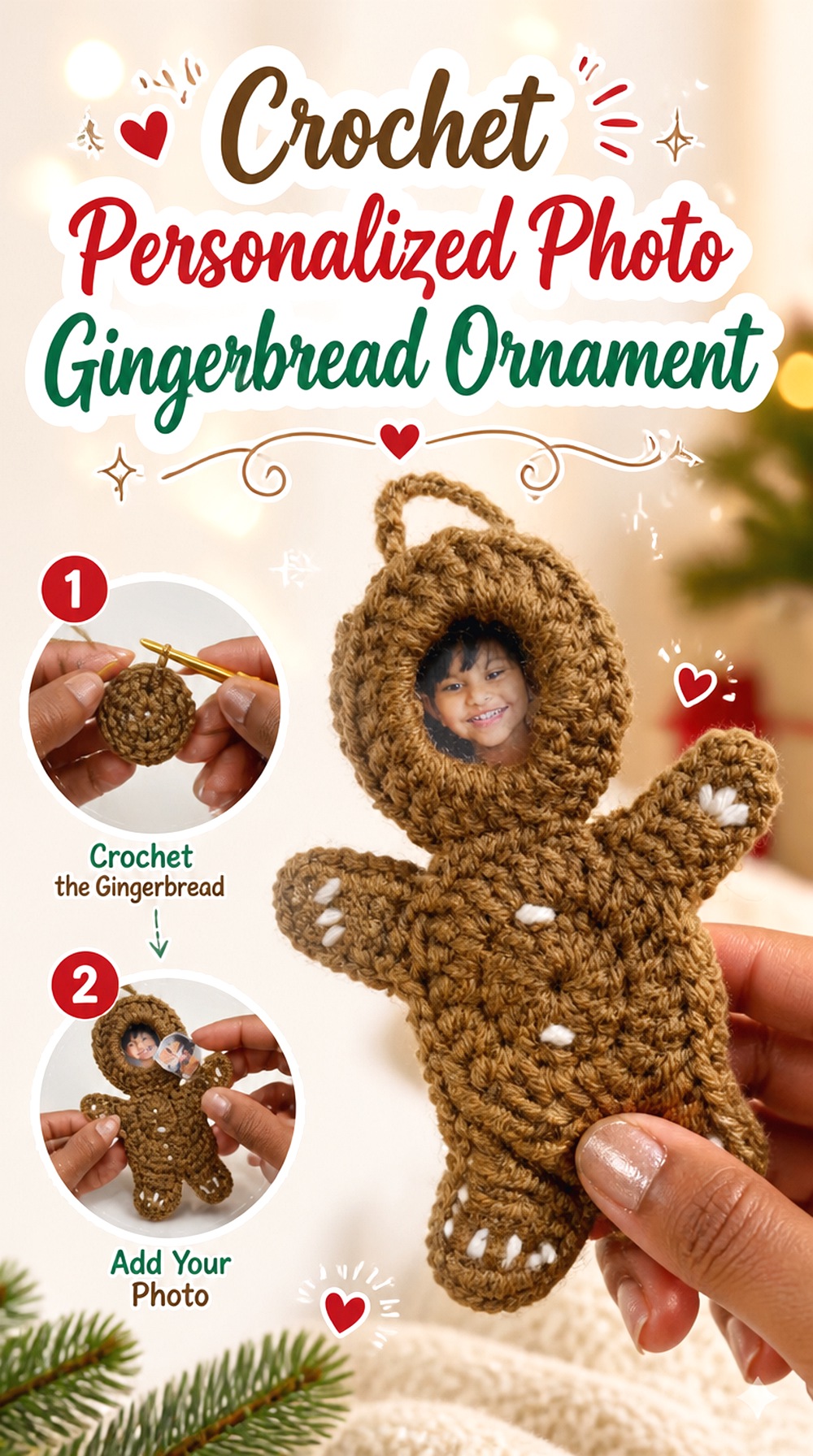 Crochet Personalized Photo Gingerbread Ornament
