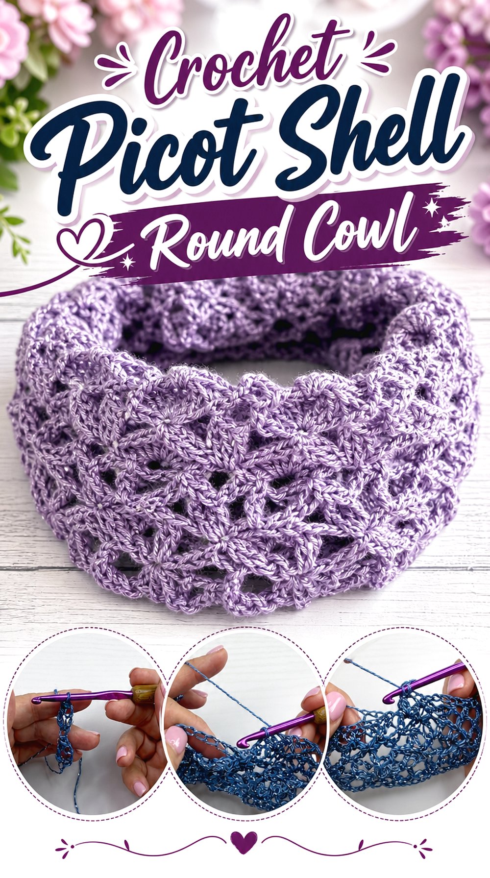 Crochet Picot Shell Round Cowl