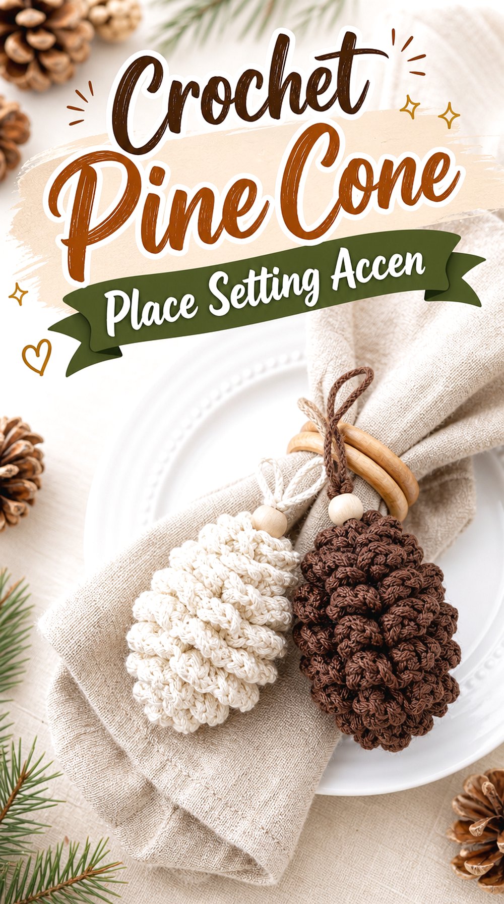 Crochet Pine Cone Place Setting Accent