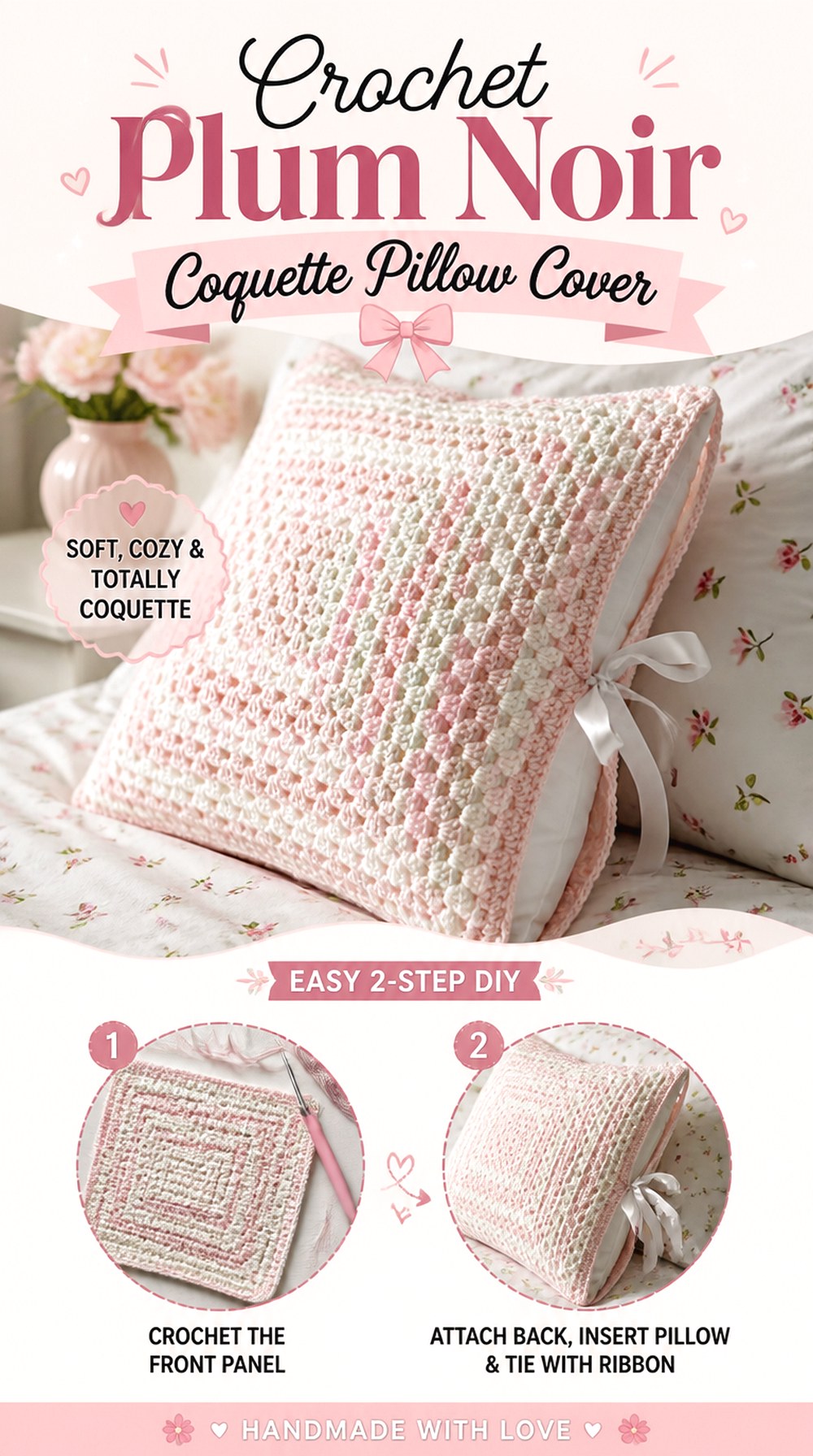 Crochet Plum Noir Coquette Pillow Cover