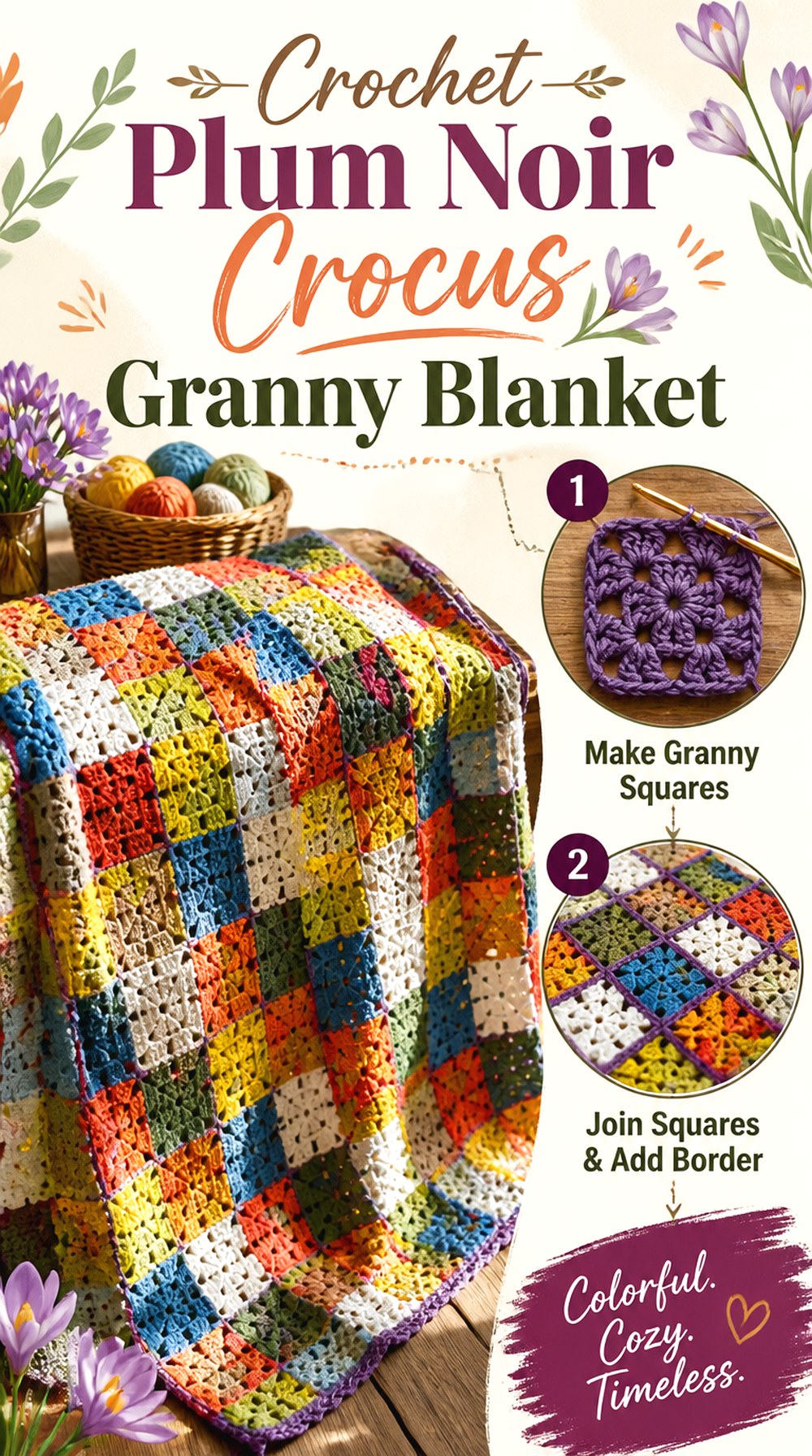 Crochet Plum Noir Crocus Granny Blanket