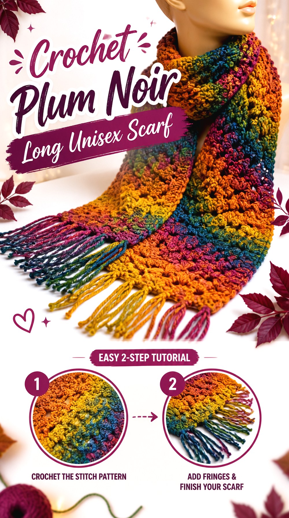 Crochet Plum Noir Long Unisex Scarf