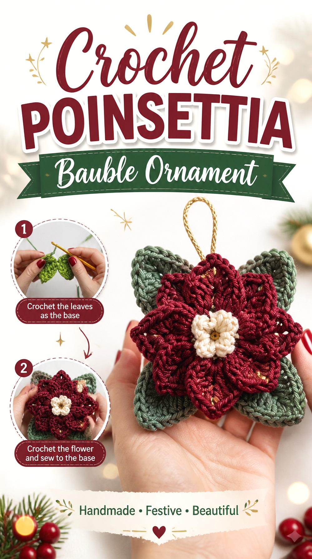 Crochet Poinsettia Bauble Ornament