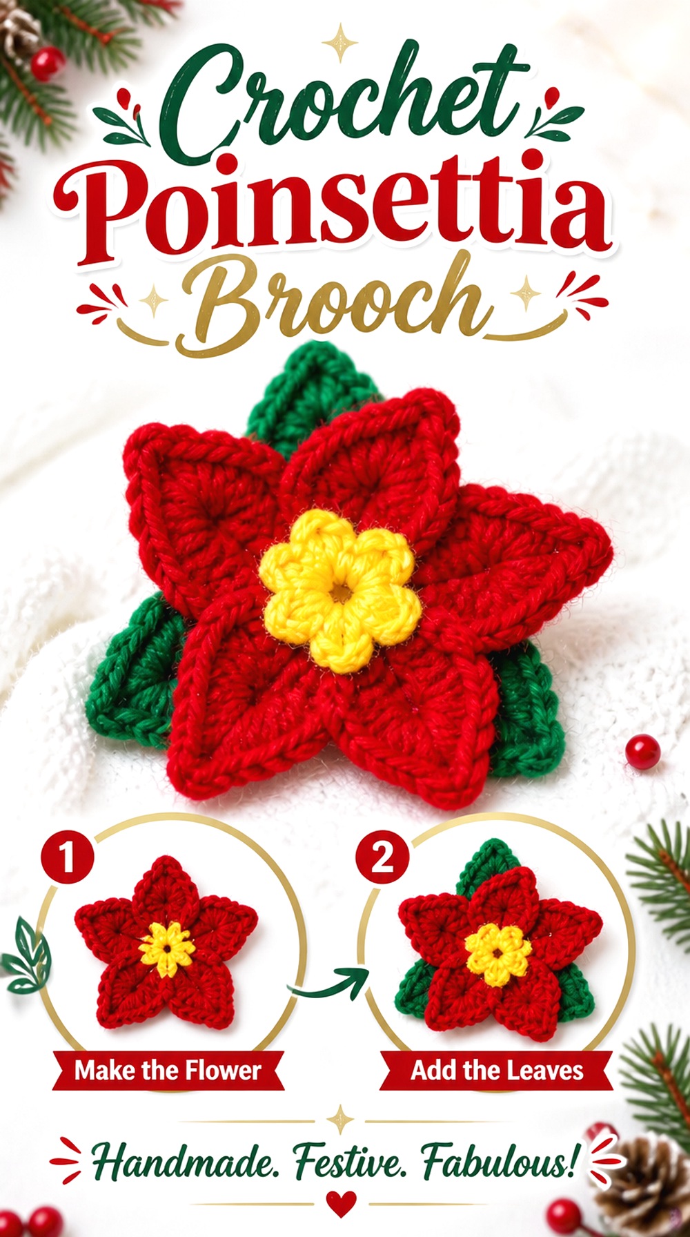Crochet Poinsettia Brooch