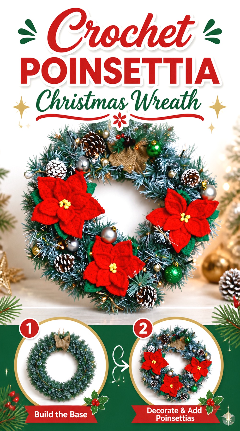 Crochet Poinsettia Christmas Wreath