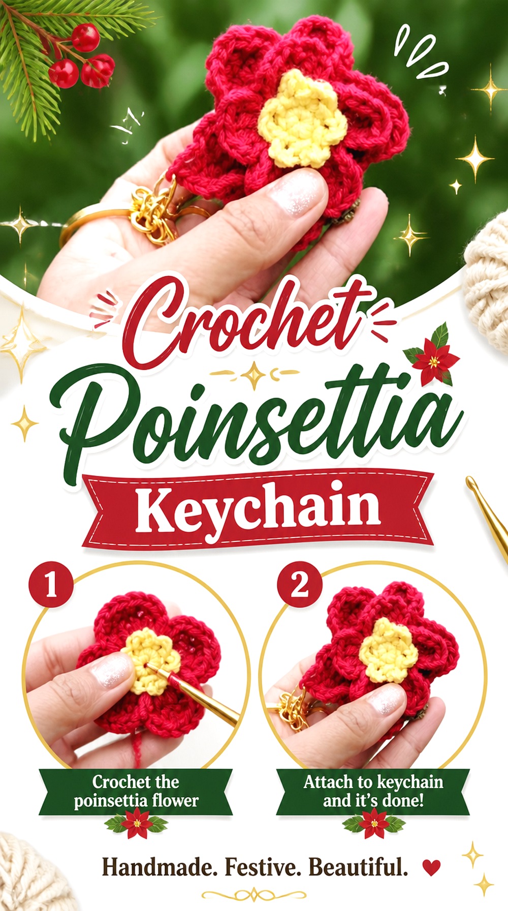 Crochet Poinsettia Keychain
