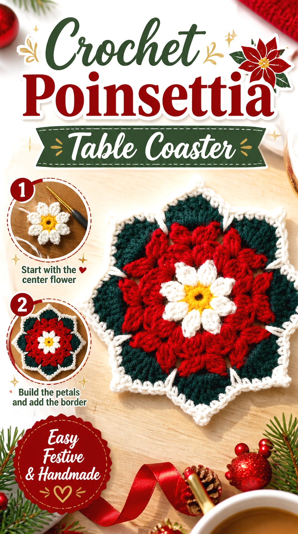 Crochet Poinsettia Table Coaster
