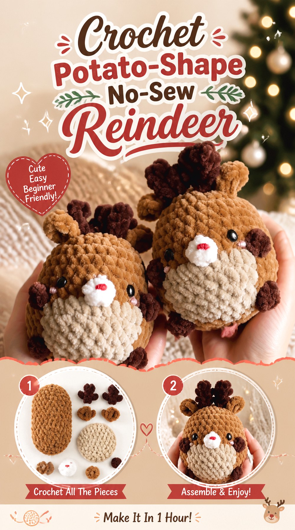 Crochet Potato Shape No Sew Reindeer
