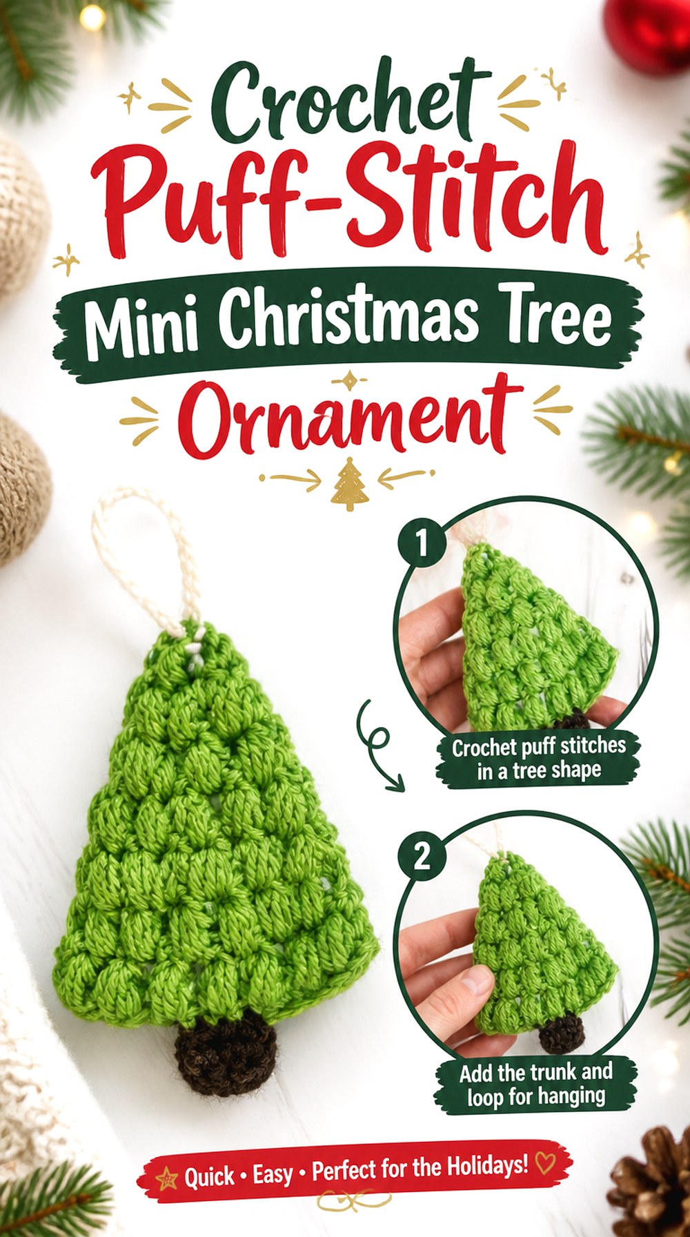 Crochet Puff Stitch Mini Christmas Tree Ornament